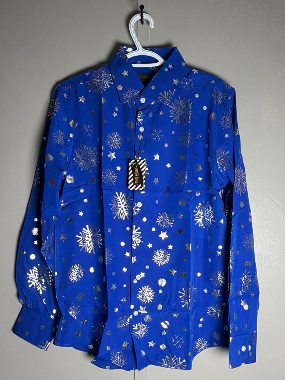 Diba Metallic Snowflake Print Blue Shirt Jacket